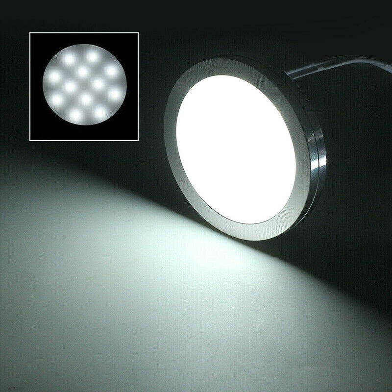 4-12PCS LED Puck Light Under Cabinet Lighting Kit Kitchen Room Counter Wired