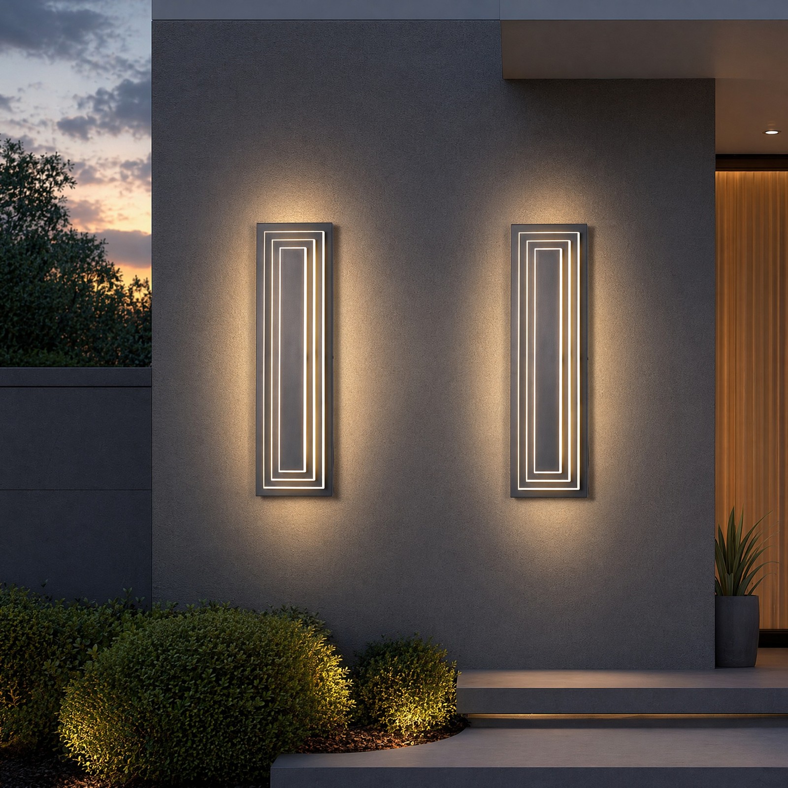 2 Pack 24» LED Outdoor Wall Light Modern Black 3-Tier Front Door Sconce Fixture