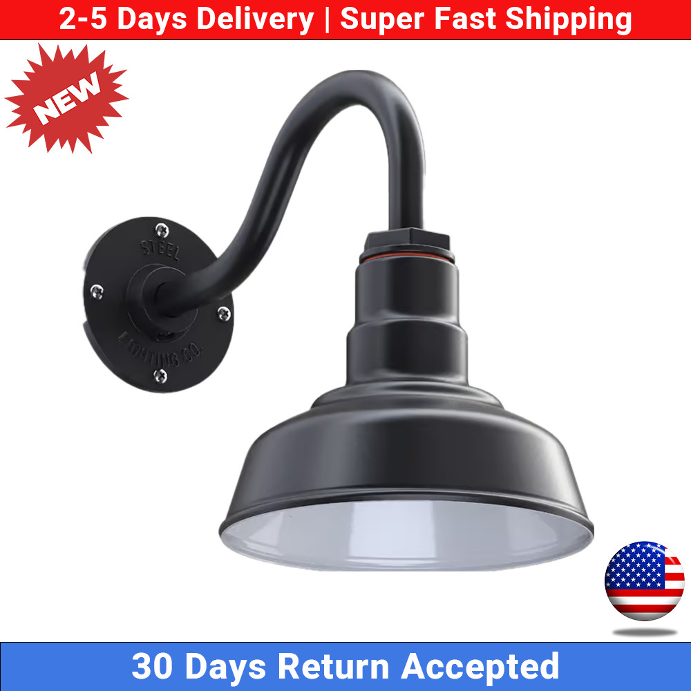Modern Wall Sconce – 8″ Dome Light, Matte Black Gooseneck or Straight Arm