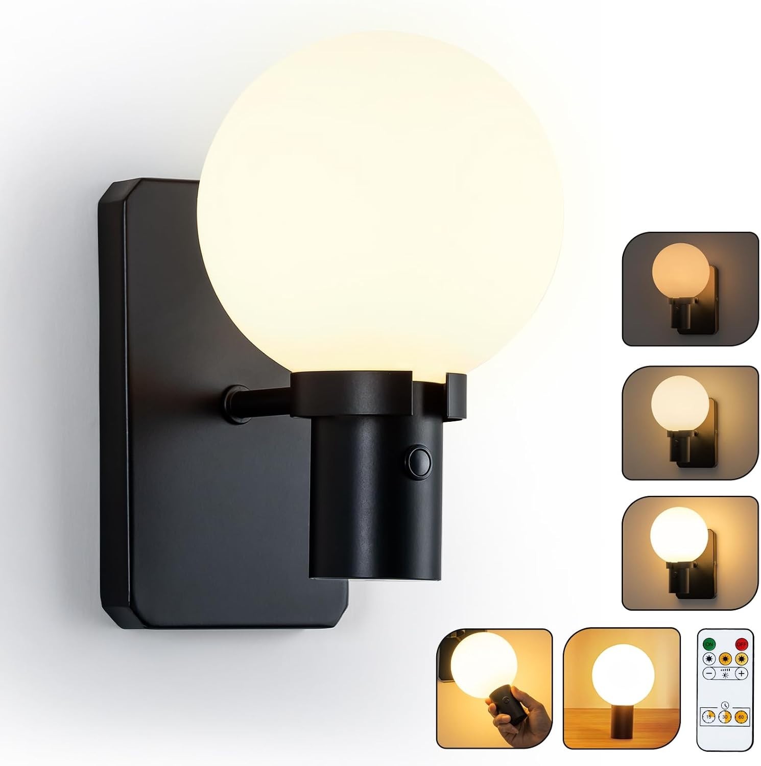 Rechargeable Battery Operated Wall Light with Remote Control, Dimmable Wall M…
