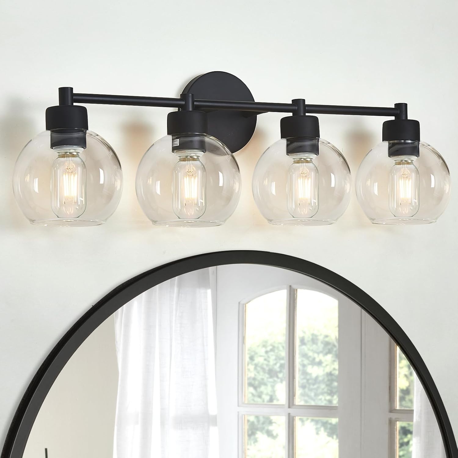 4 Light Matte Black Vanity Light Bathroom Light Fixture with Round Globes