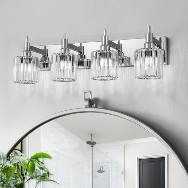 EDISLIVE Orillia 27.6 in. 4-Light Modern Chrome Vanity Light w/ Crystal Shade