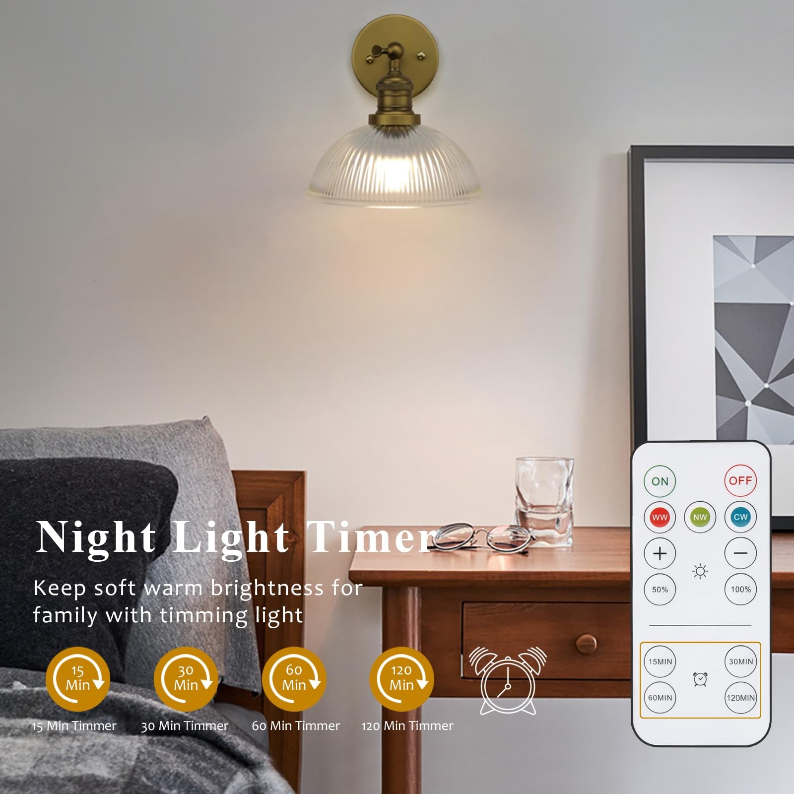 Pathson Battery Operated Wireless Wall Sconce, Rechargeable Modern Brass