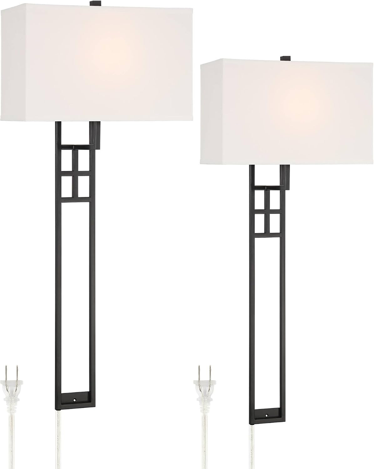 Ventano 38″ Black Metal Wall Lamps Set of 2 with White Linen Shades