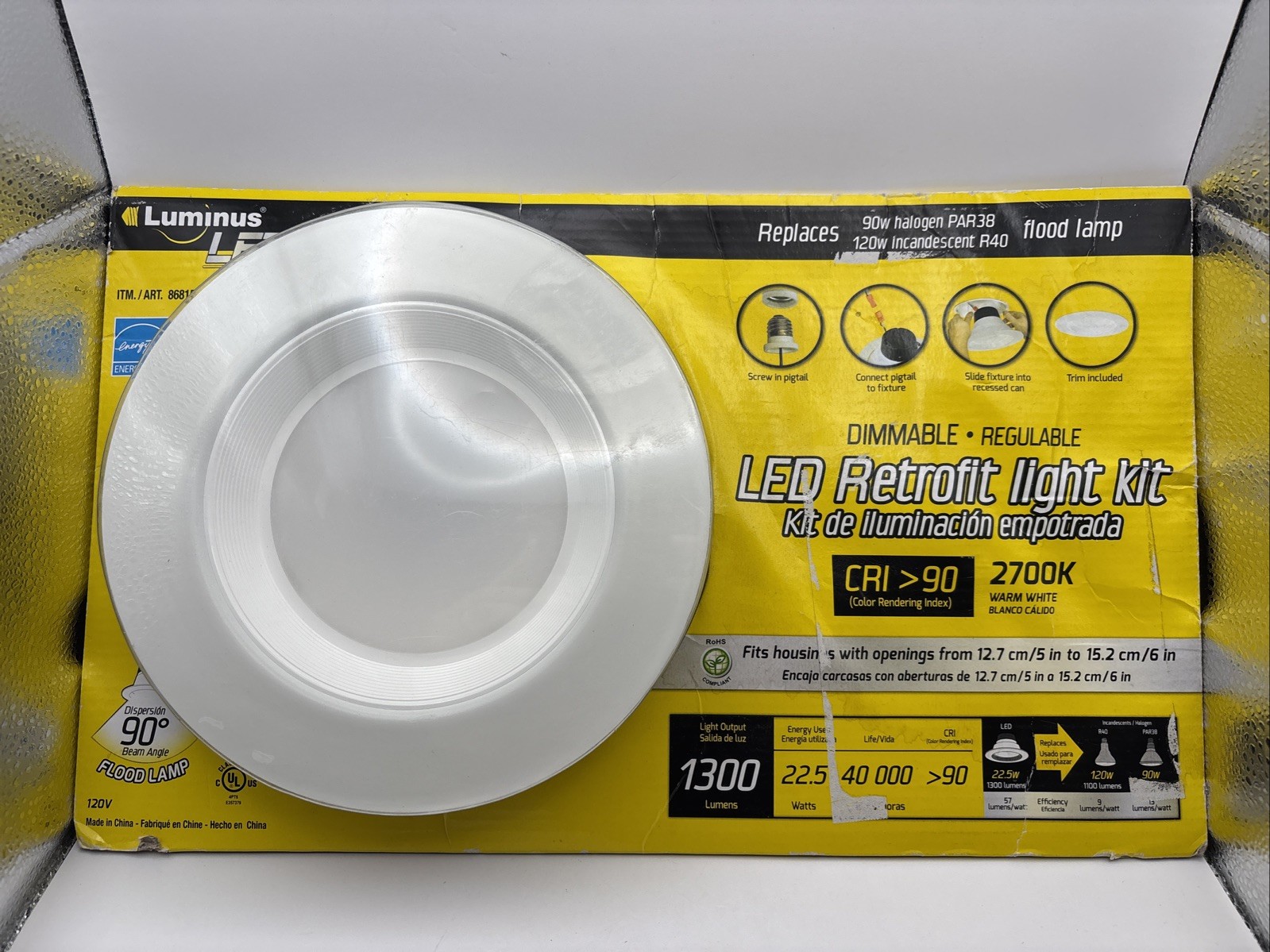 Luminus LED Dimmable Retrofit Light Kit 1300 Lumen Warm White Flood Light 868151