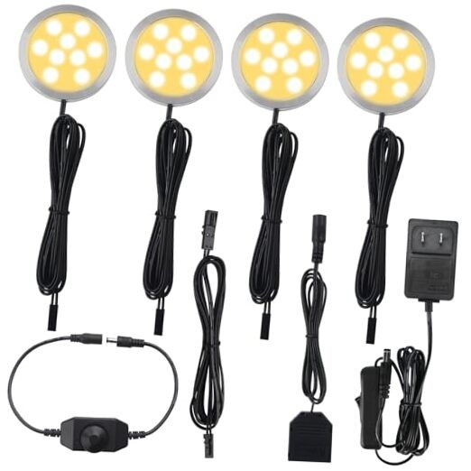 Under Cabinet LED Puck Lighting Kit, Rotary Dimmer Switch, Warm white 2700K