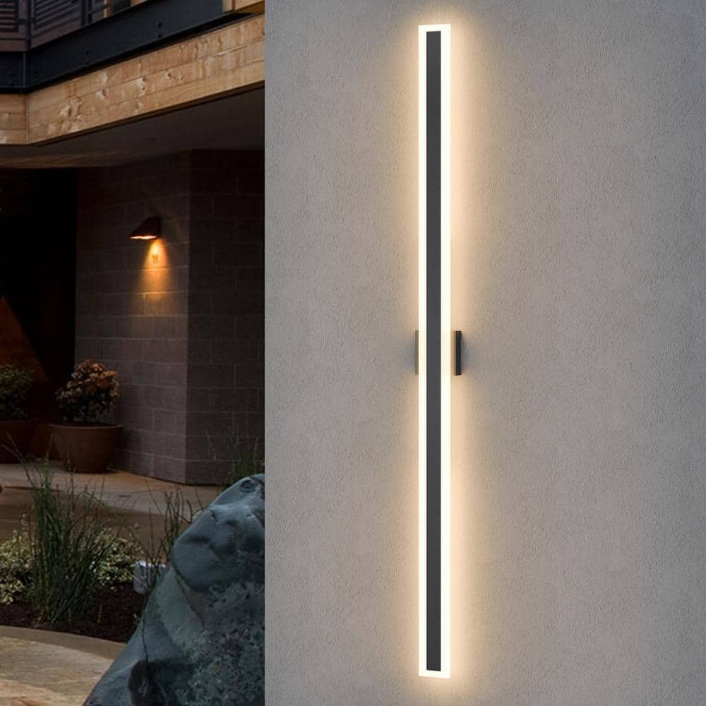 LamQee 63 in. 1-Light Black Modern LED Wall Sconce w/ Remote