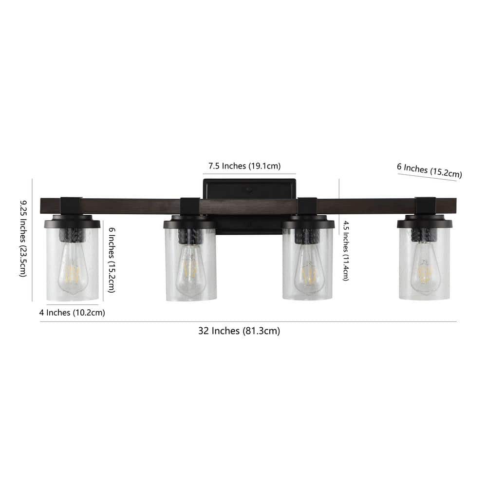 JONATHAN Y 32 in. 4-Light Oil Rubbed Bronze Rustic Farmhouse Vanity Light w/ LED