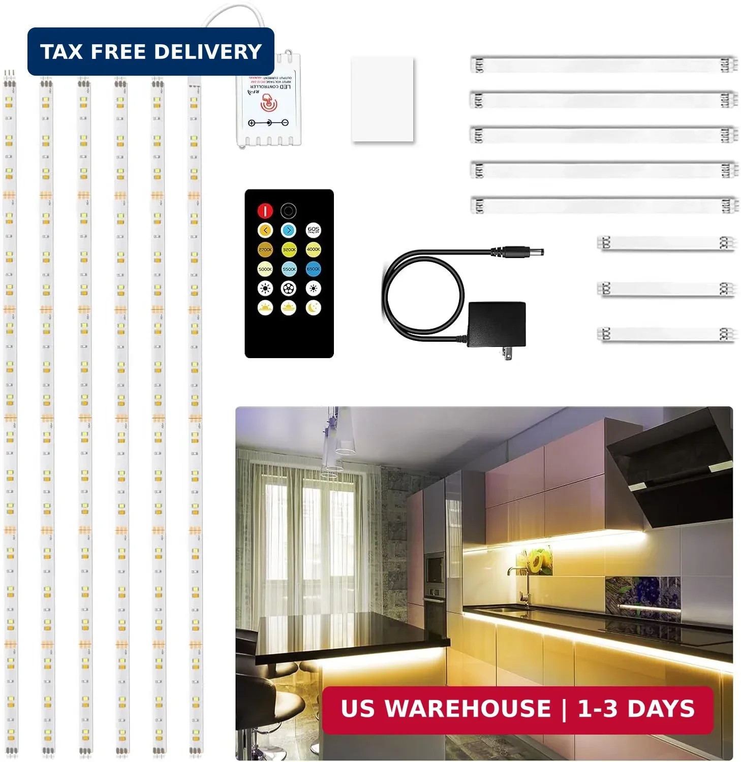 DAYBETTER Under Cabinet Lights, 6 PCS Under Cabinet Lighting with Remote, Dimmab