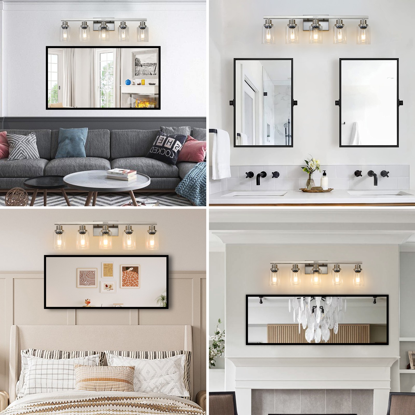 31″ 5 Lights Vanity Light Fixture Modern Nickel Bathroom Mirror Wall Lamp Sconce