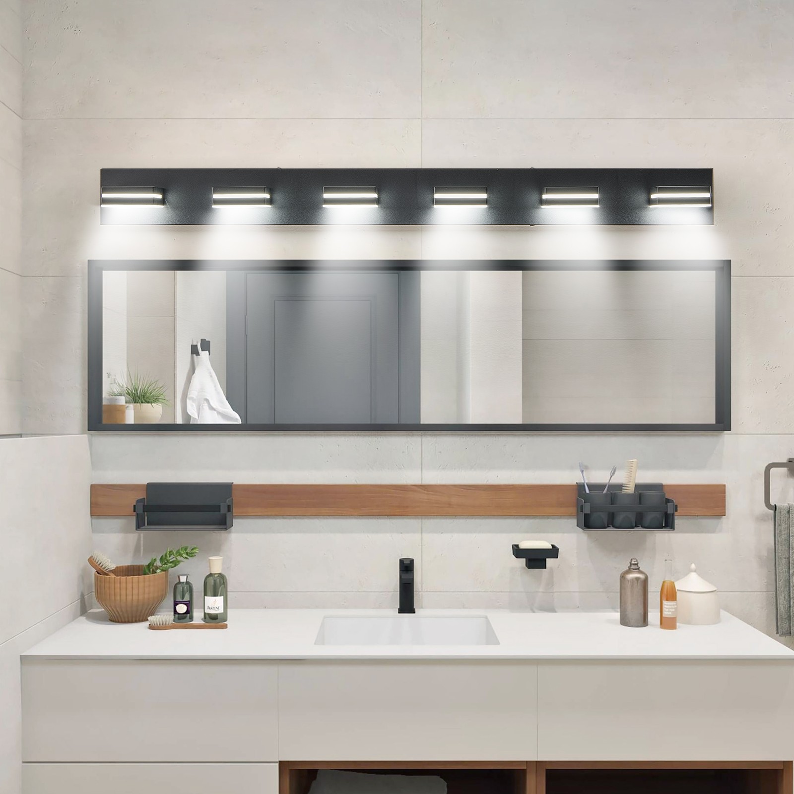 LED 47» Vanity 6 Light Modern Matte Black for Bathroom Mirror Wall Lamp Fixture