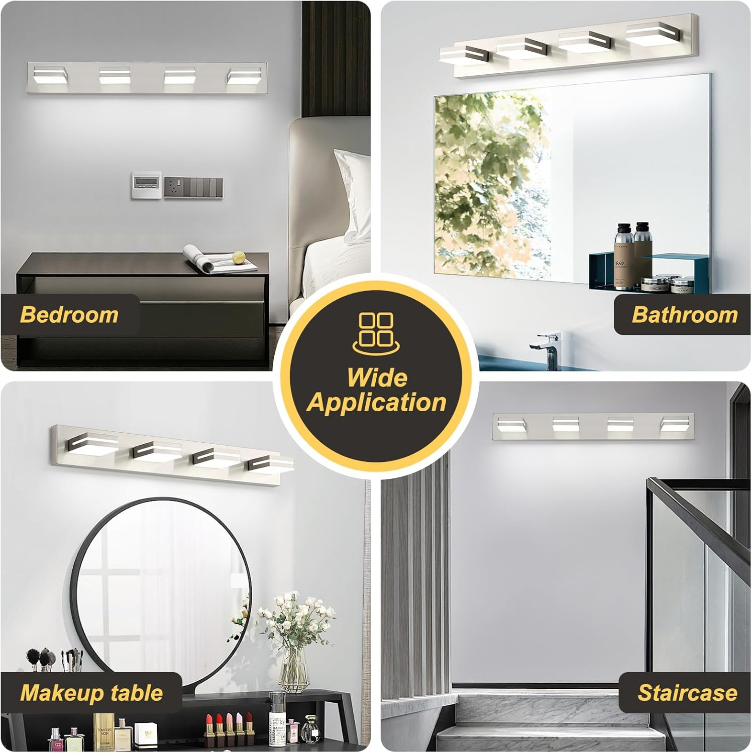 4 Light Bathroom Vanity Light Brushed Nickel Modern 32W LED Dimmable Vanity Ligh