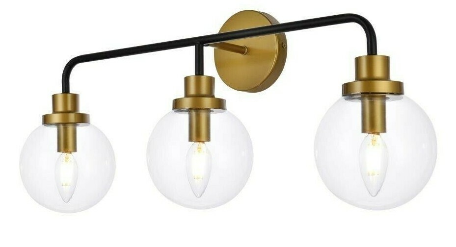 Dining Room Bedroom or Bathroom Black and Brass Wall Sconce Glass Shades 27″