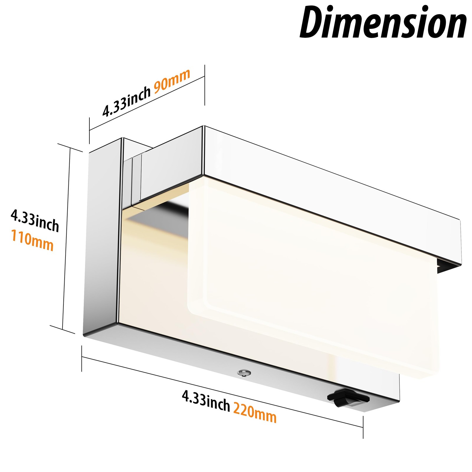 Chrome Wall Sconce with LED Light 8 Inch Wall Lamp with On/Off Switch