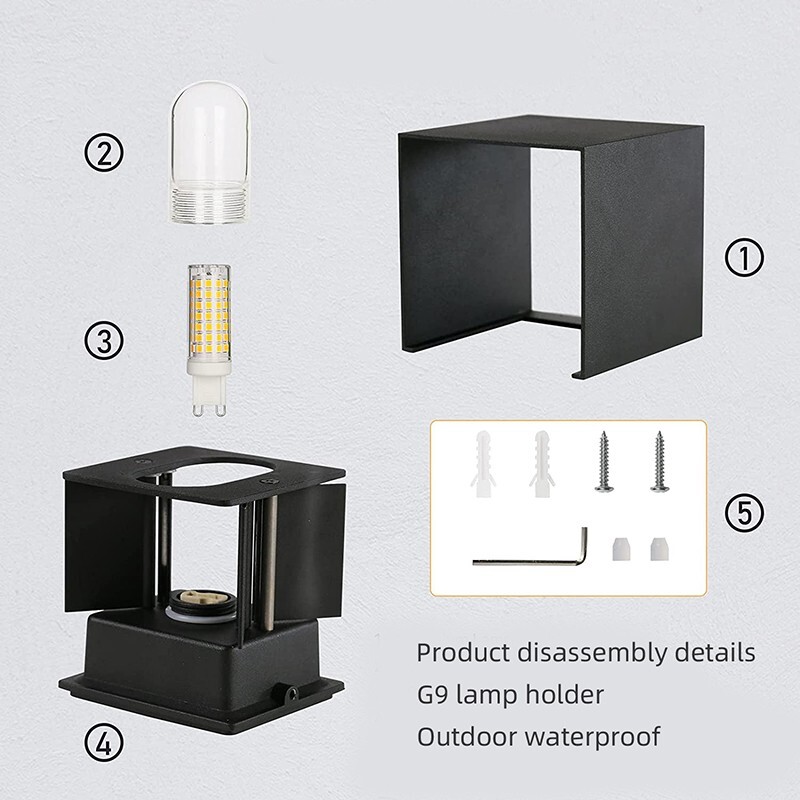 G9 Replaceable Bulb Square LED Wall Lamp 3000k Warm White Indoor Outdoor Lights
