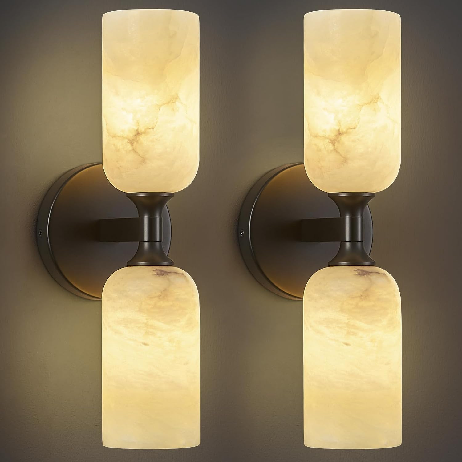 Natural Alabaster Wall Sconces Set of Two Modern Black Wall Lamp14In Milky White