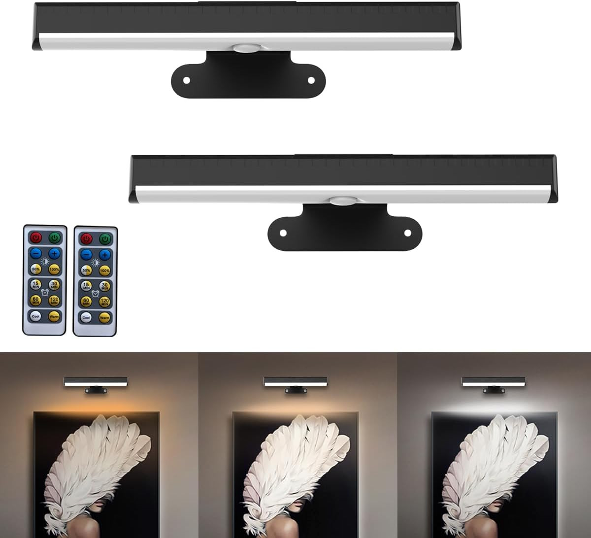 2PACK Picture Light LED Battery Operated Wall Light for Paintings,Wireless Dimma