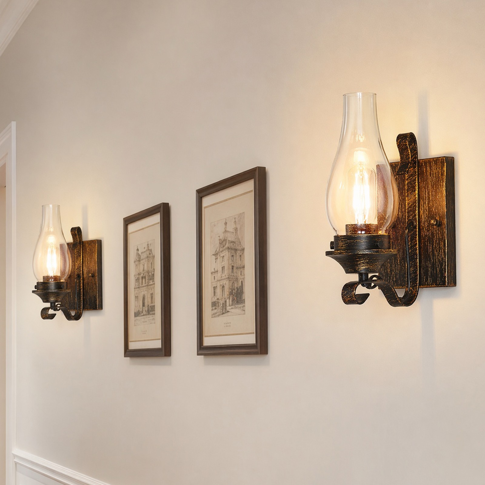 2 Pack 12 in Indoor Retro Rustic Oil Rubbed Bronze LED Wall Light Sconce Fixture