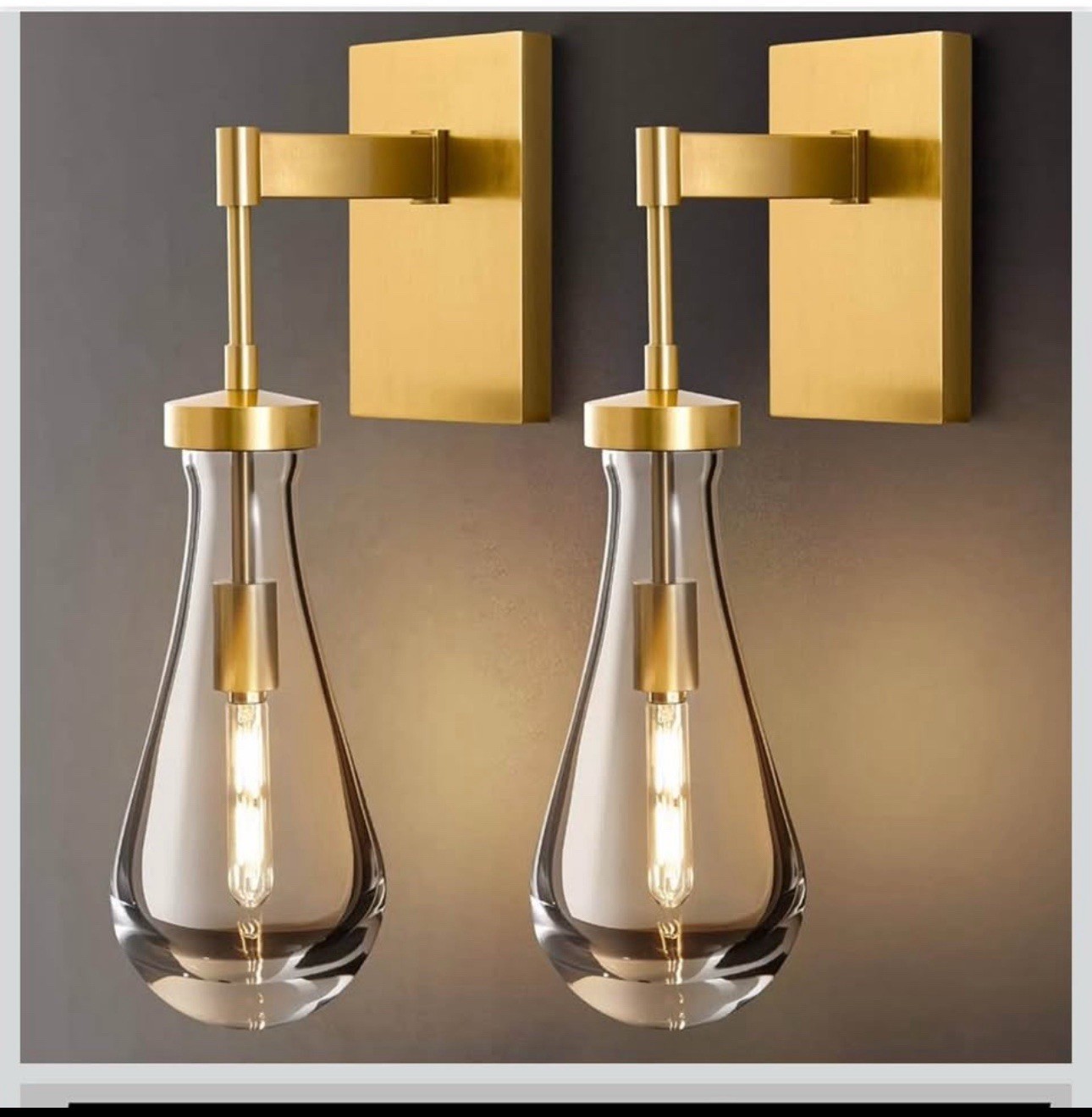 2 Pack LED Modern Wall Light Gold Raindrop Clear Glass indoor Sconce Fixture UL