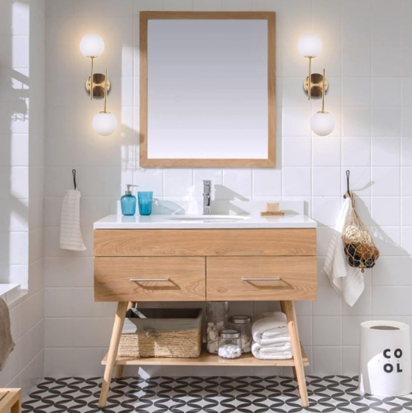 2 Light Gold Globe Wall Sconce for Bathroom Vanity Light G9 Base