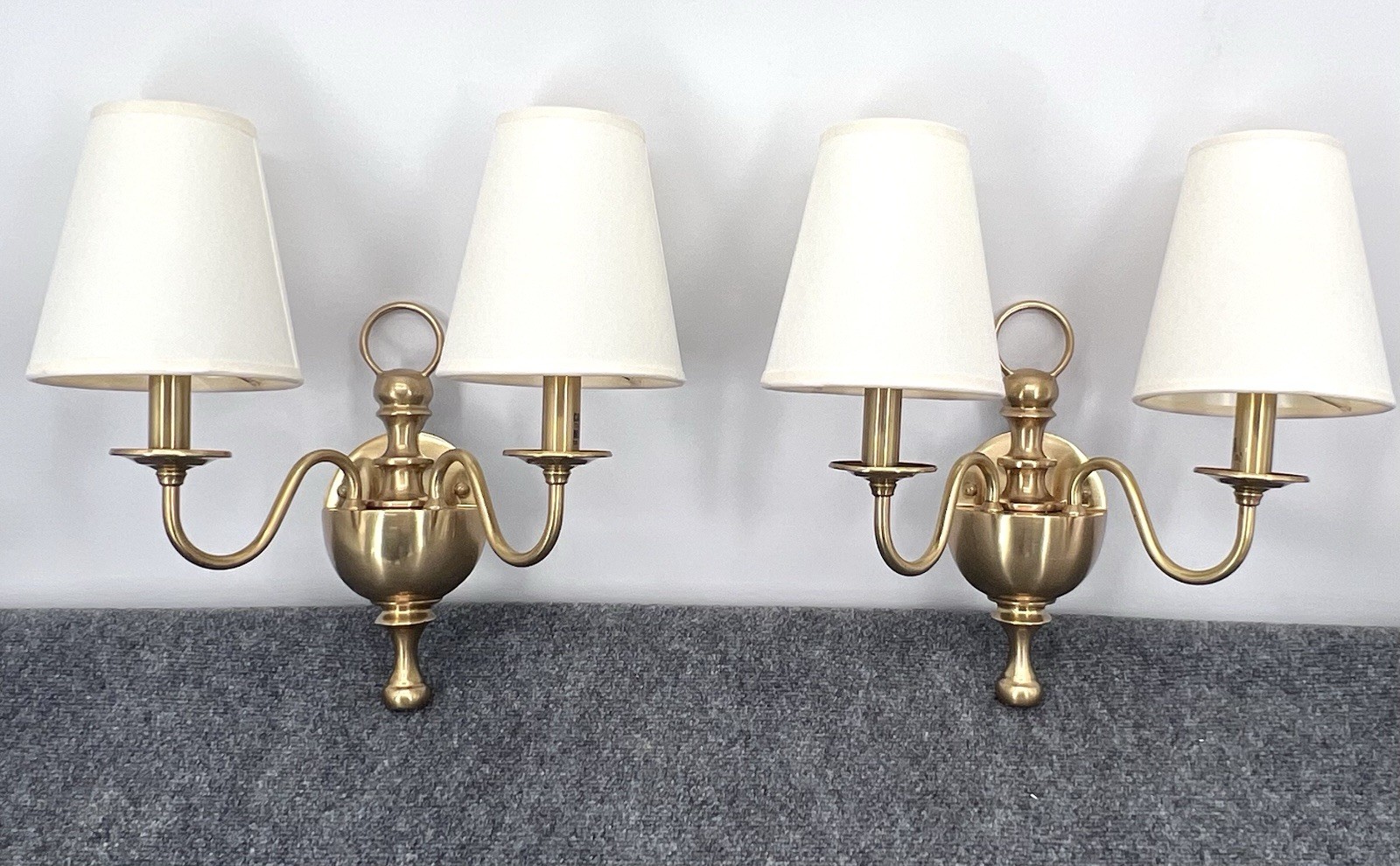 Restoration Hardware Georgian Solid Brass Double Arm Wall Sconces Pair RH 2003