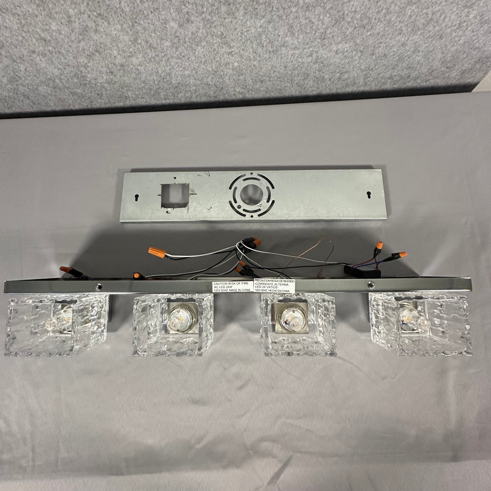 Unbranded 4-Light Vanity Sconce 29″ Silver Textured Ice Glass Chrome Modern
