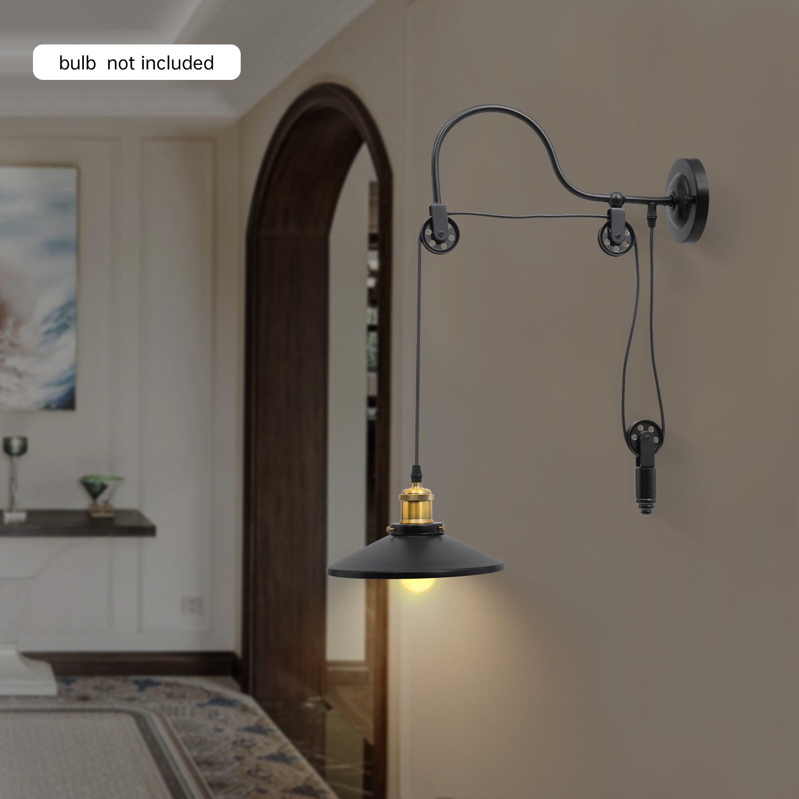 Vintage Wall Mounted Lamp Wall Hanging Light Pulley Light Fixture Wall Sconce US