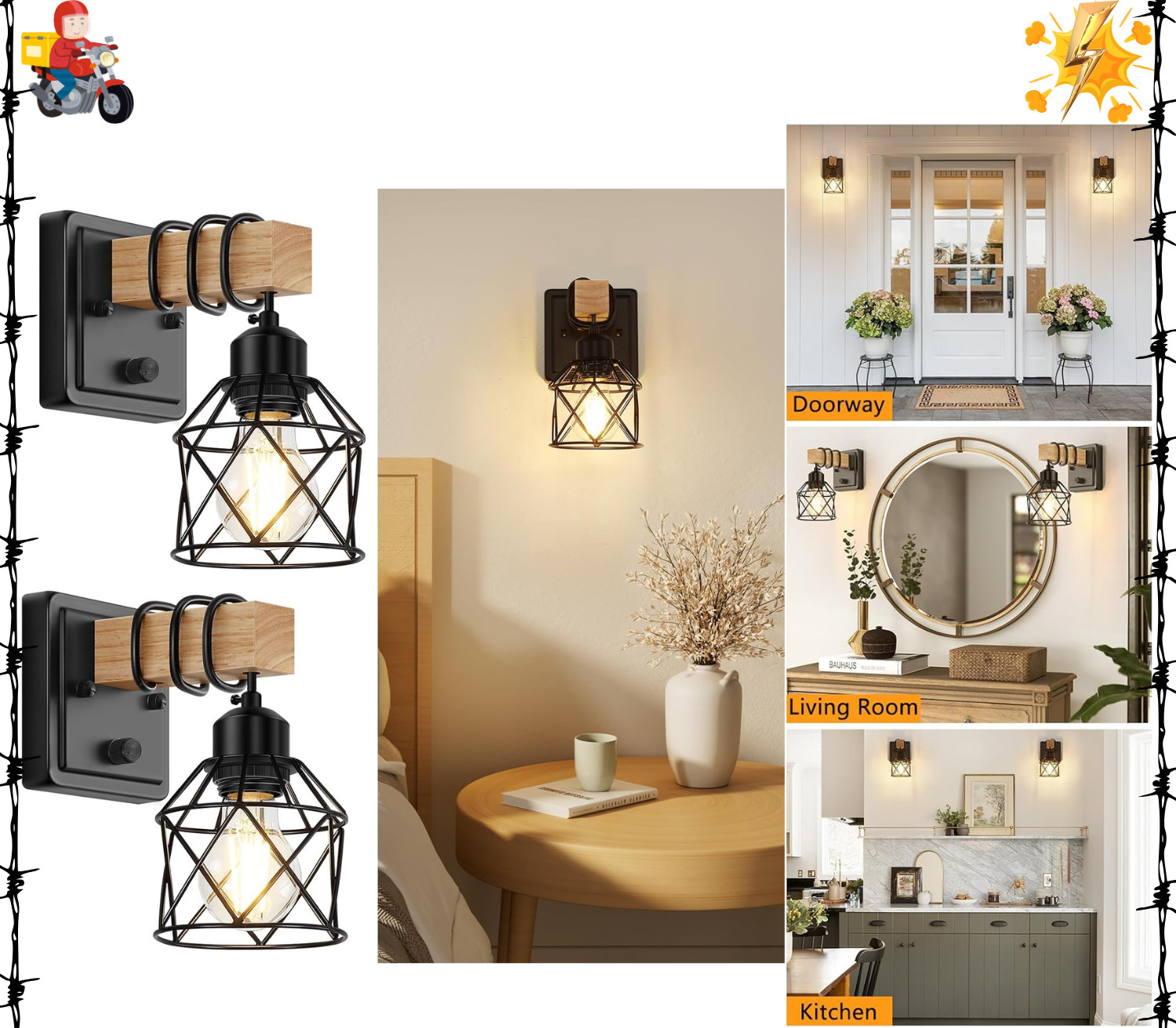 Dimmable Wall Sconces Set of Two, Bedside Wall Mounted Lamp with Rotary Switc…