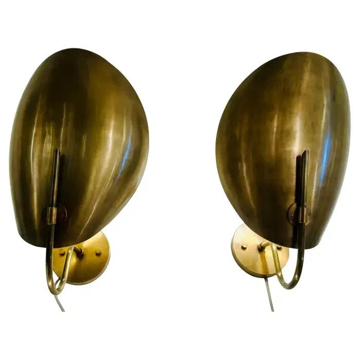 Pair of Large Contemporary Polished Brass «Beetle» Wall Sconce Light Uplighters