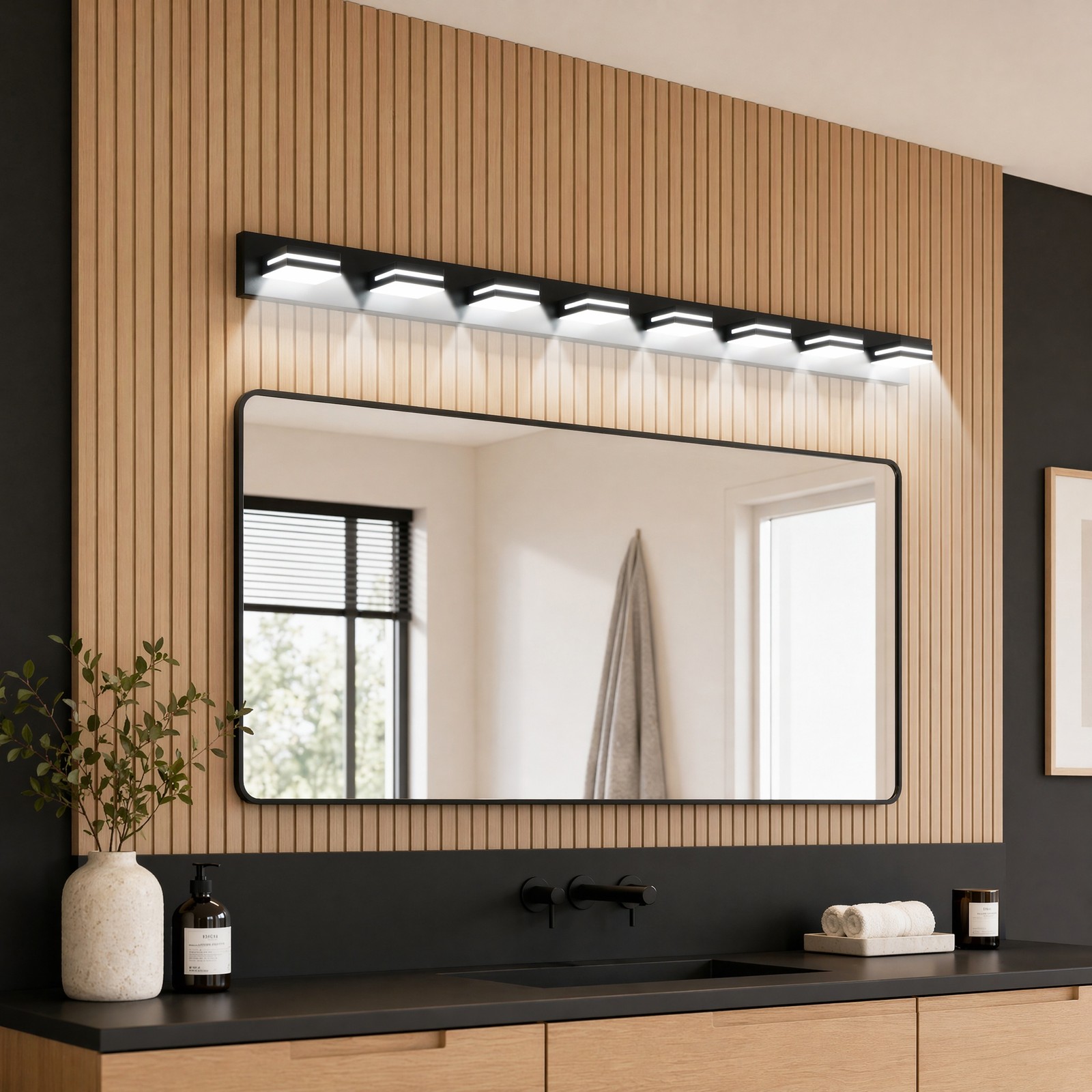 63» Modern Black Vanity Light 8 Lights LED Bathroom Mirror Wall Sconce Fixture