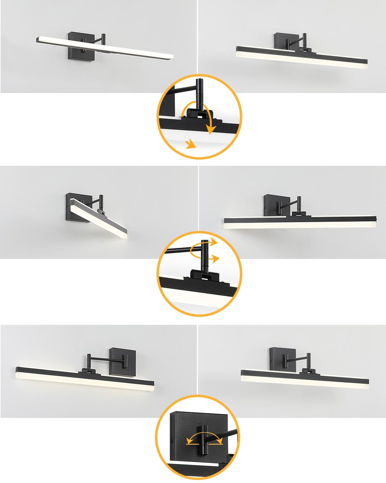 Modern LED Vanity Light 23.6 Inch Adjustable Rotatable Bathroom Sconce Black