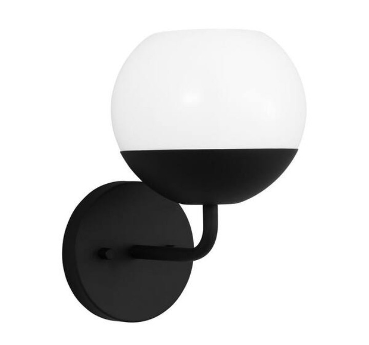 🥥 Alvin 1-Light Midnight Black Wall Sconce with Milk Glass Shade🆕️AS SHOWN👇