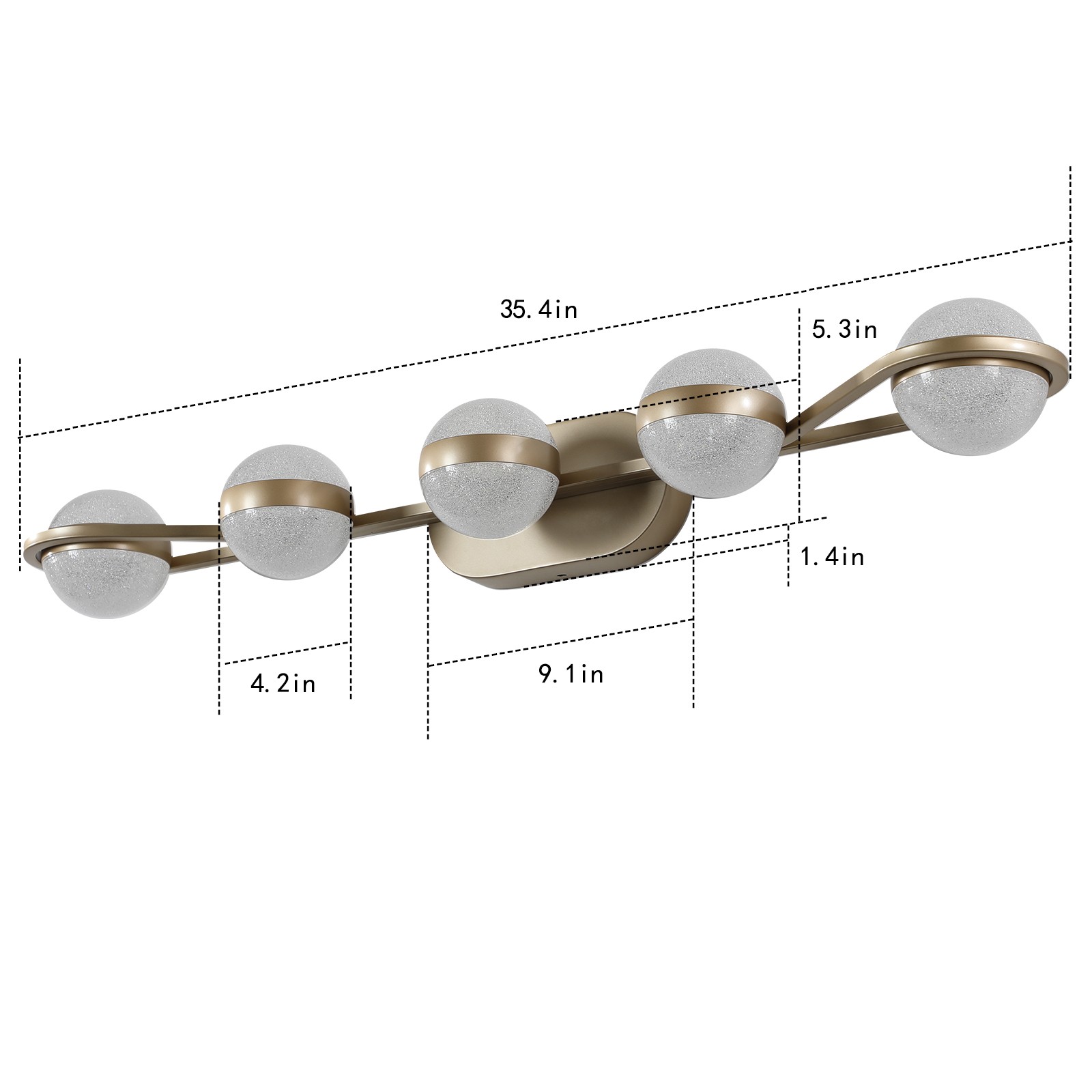 35» Vanity Light 5 Lights Acrylic Shade for Bathroom Mirror Wall Gold Fixture