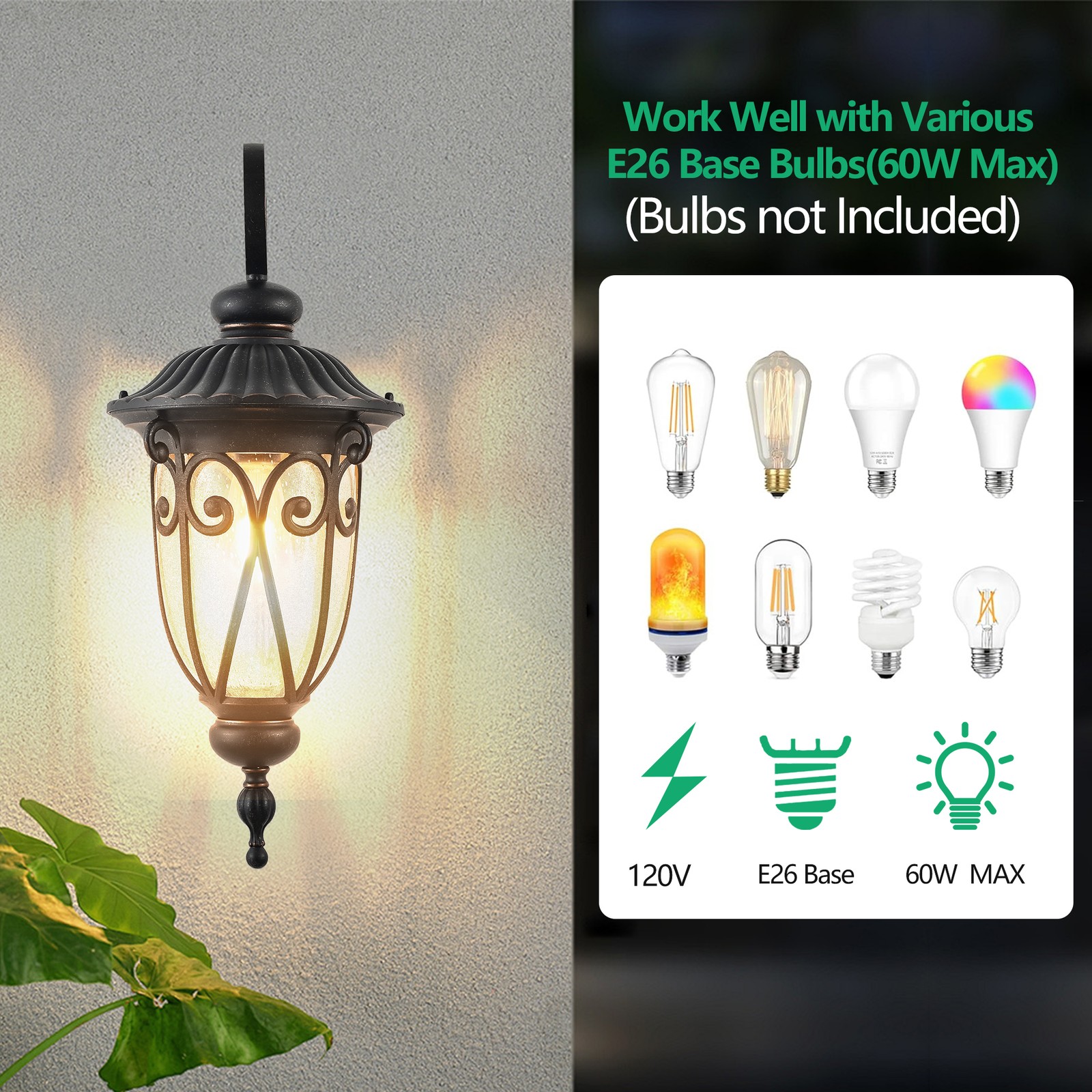 23″ Vintage Outdoor Wall Light Bubble Glass Sconce IP65 Antique Porch Fixture UL