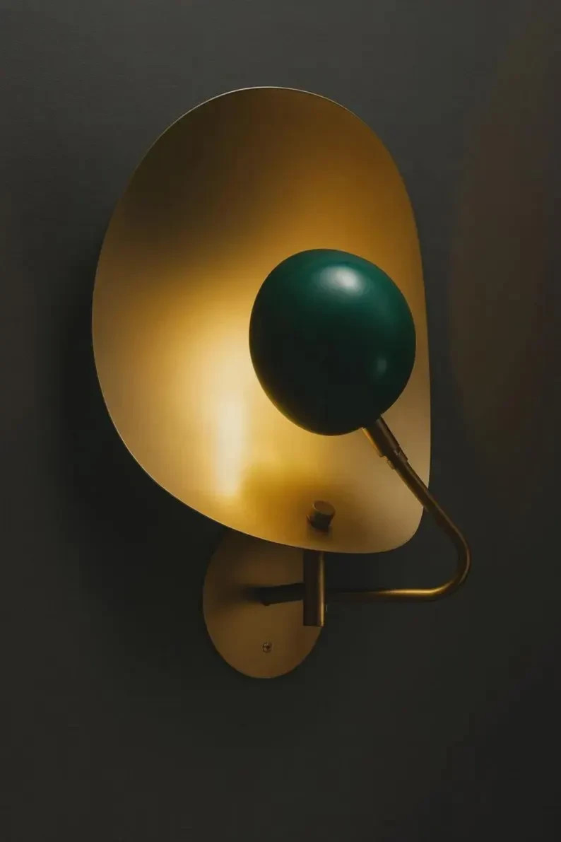 Modern Green Wall Sconce Mid Century Light Brass Dome Wall Lamp Unique Designer
