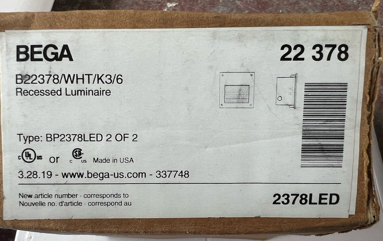 Bega 22 2378 Recessed Luminaire Wall Light LED 24VDC B22378/WHT/K3/6 Full Set
