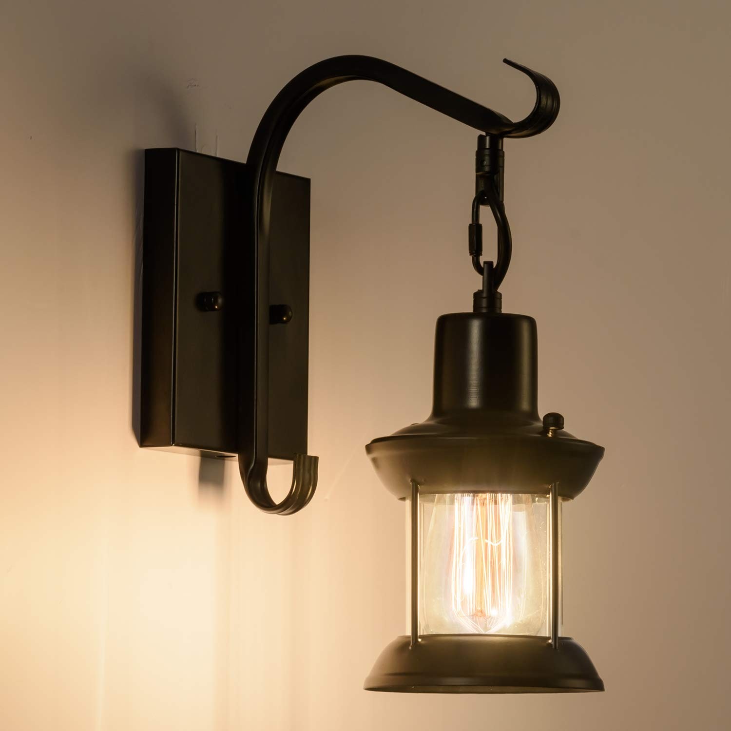 Vintage Wall Light Modern Black, Glass Shade Industrial Wall Sconce Plug in L…