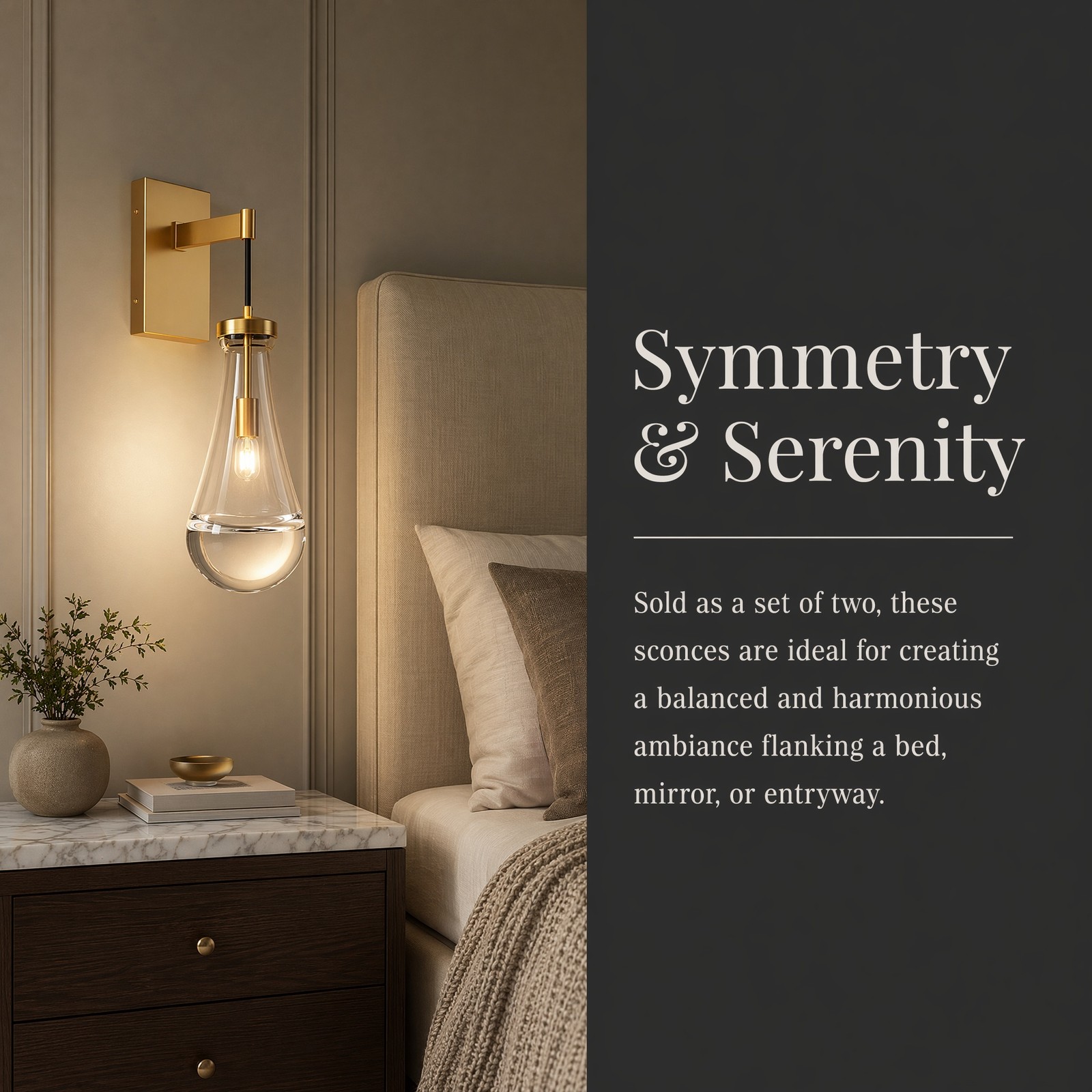 2 Pack 18» LED Wall Light Indoor Raindrop Glass Dimmable Sconce Gold Fixture