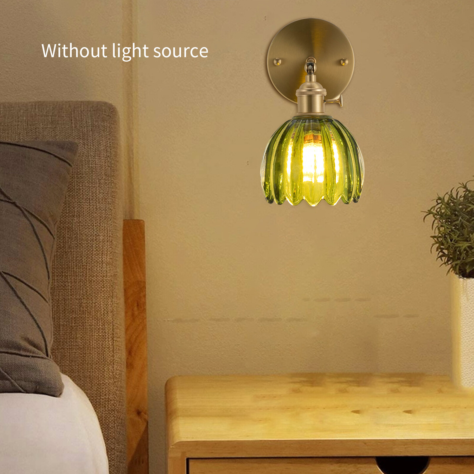 Nordic Green Metal Bedroom Wall Lamp Flower Glass Shape Wall Sconce Light USA