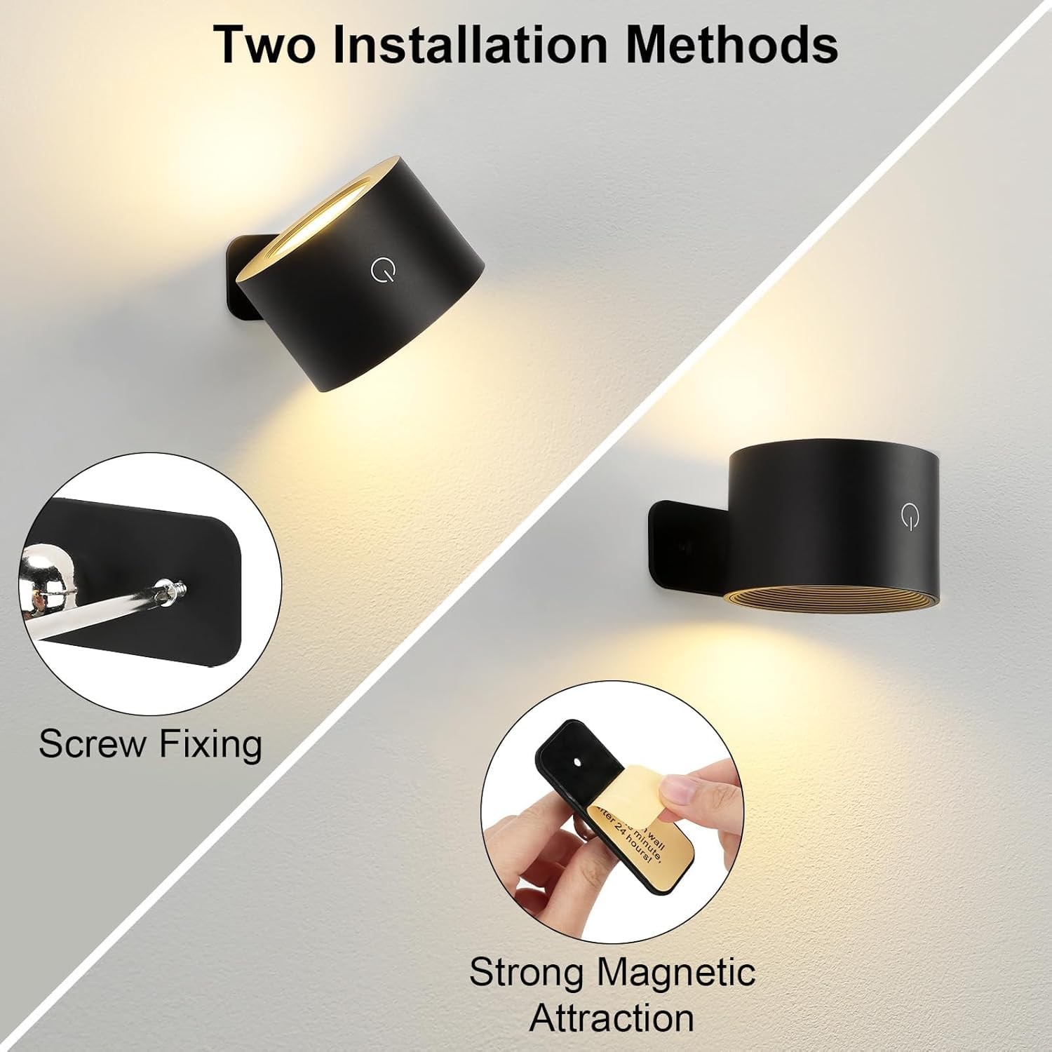 Battery Operated Wall Sconce Black, Remote Control, Set of 2