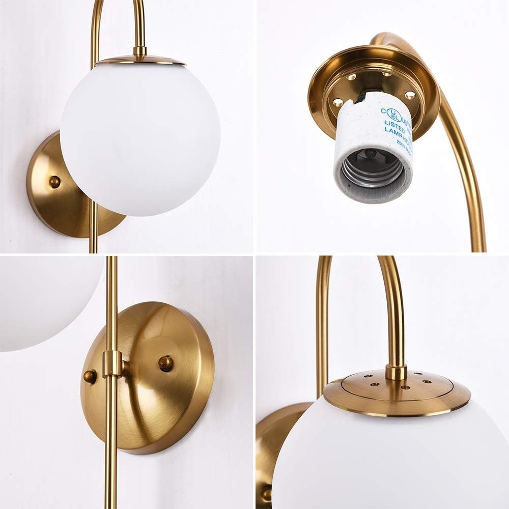 Gold Wall Sconce, Modern Bedside Led Globe Frosted Glass Wall Lamp, Wall Mounted