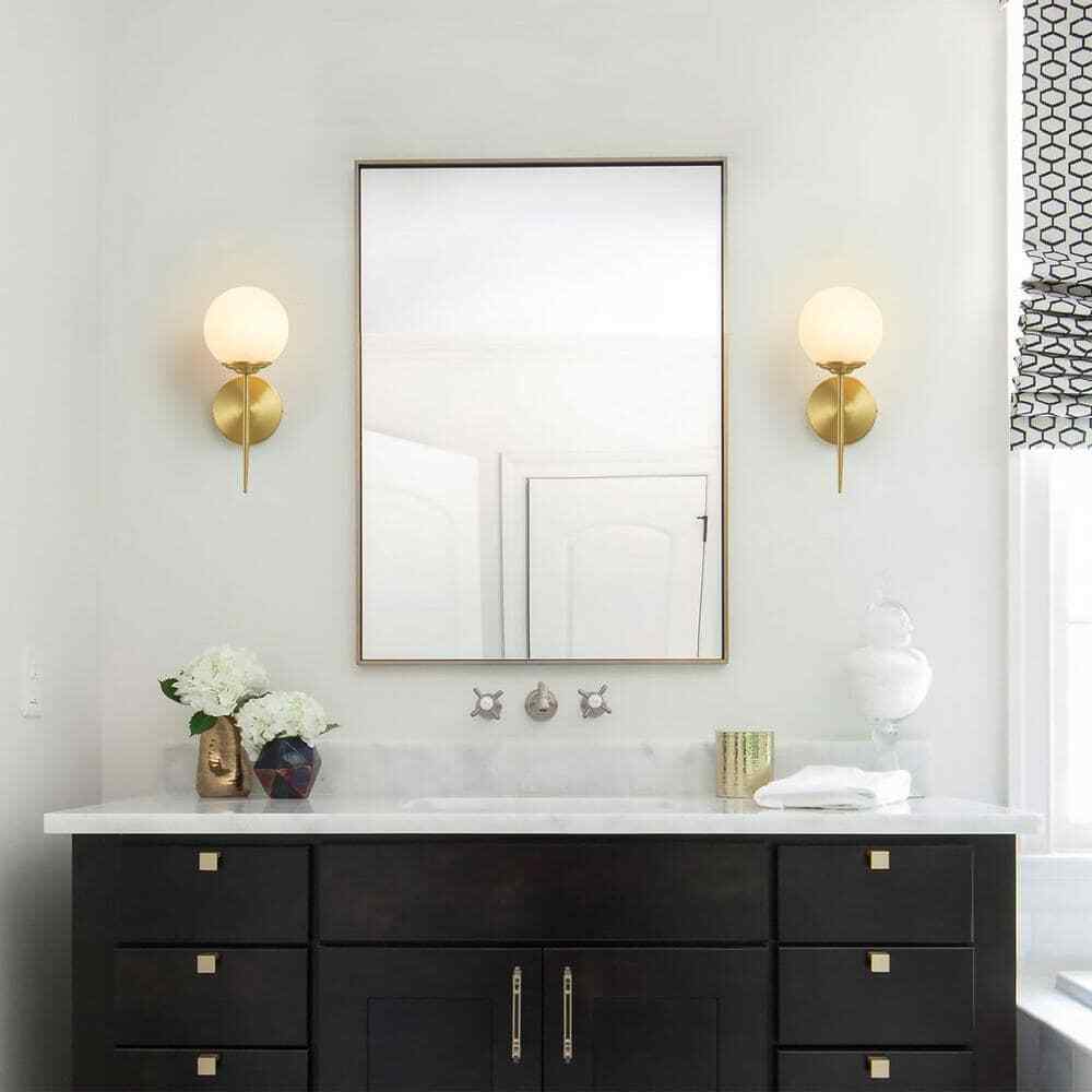Unbranded 5.4 in. 1-Light Brass Armed Sconce Wall Sconce with White Glass Shade