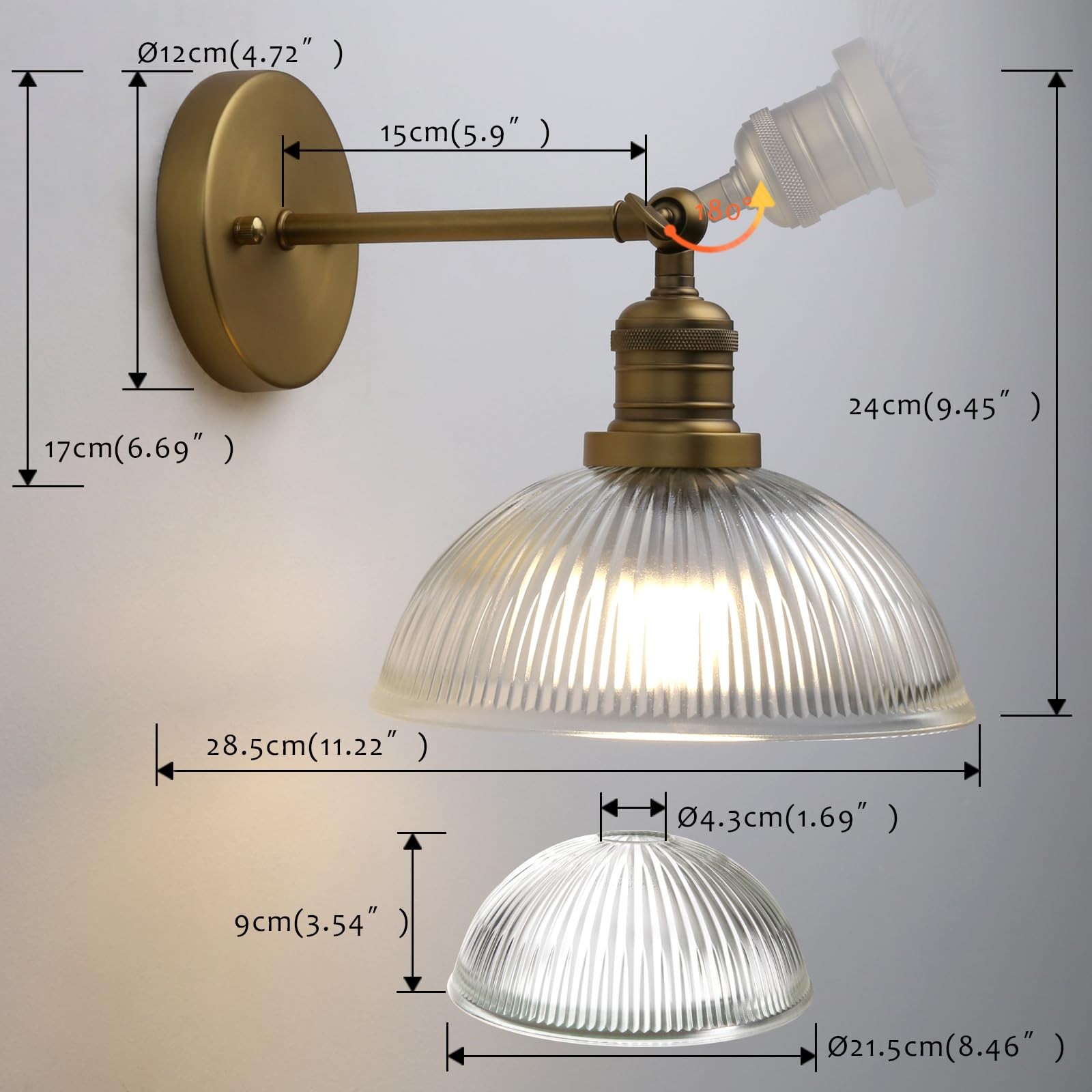 Pathson Battery Operated Wireless Wall Sconce, Rechargeable Modern Brass