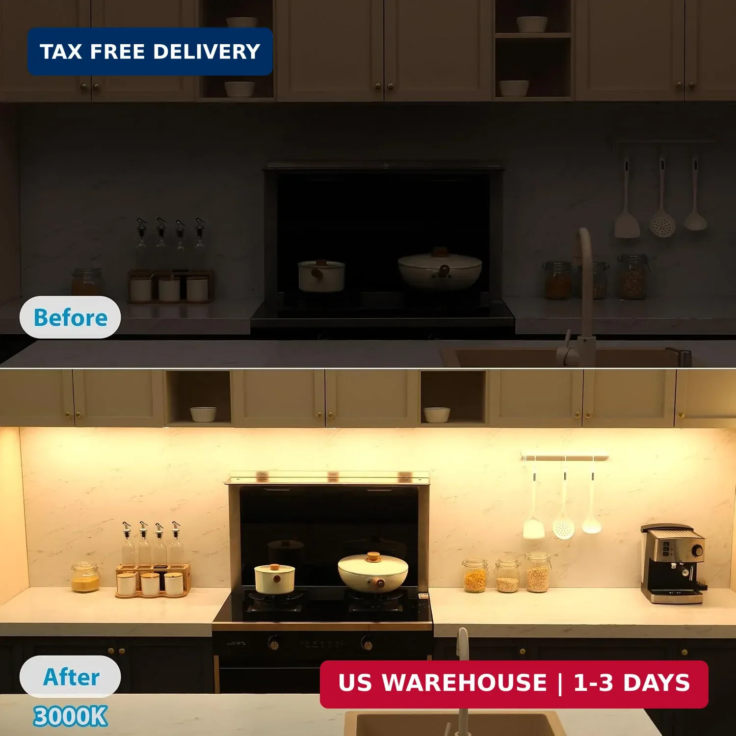 Under Cabinet Lighting Kit. 6 Lights with Power Plug Dimmer. 3000K | 6×12 Inch L