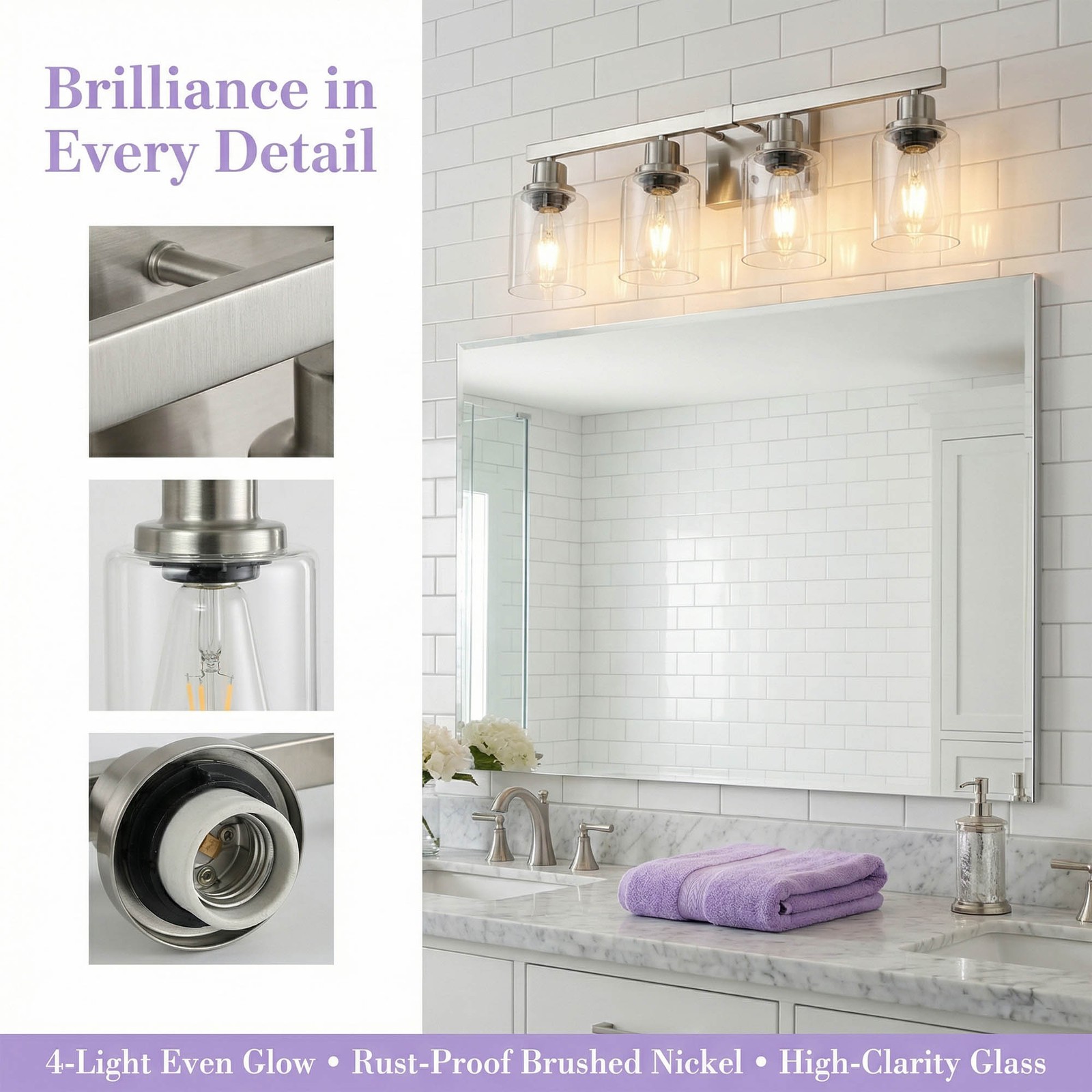 24″ Modern Nickel Vanity Light Bathroom Mirror Wall Lamp 4 Lights Sconce Fixture