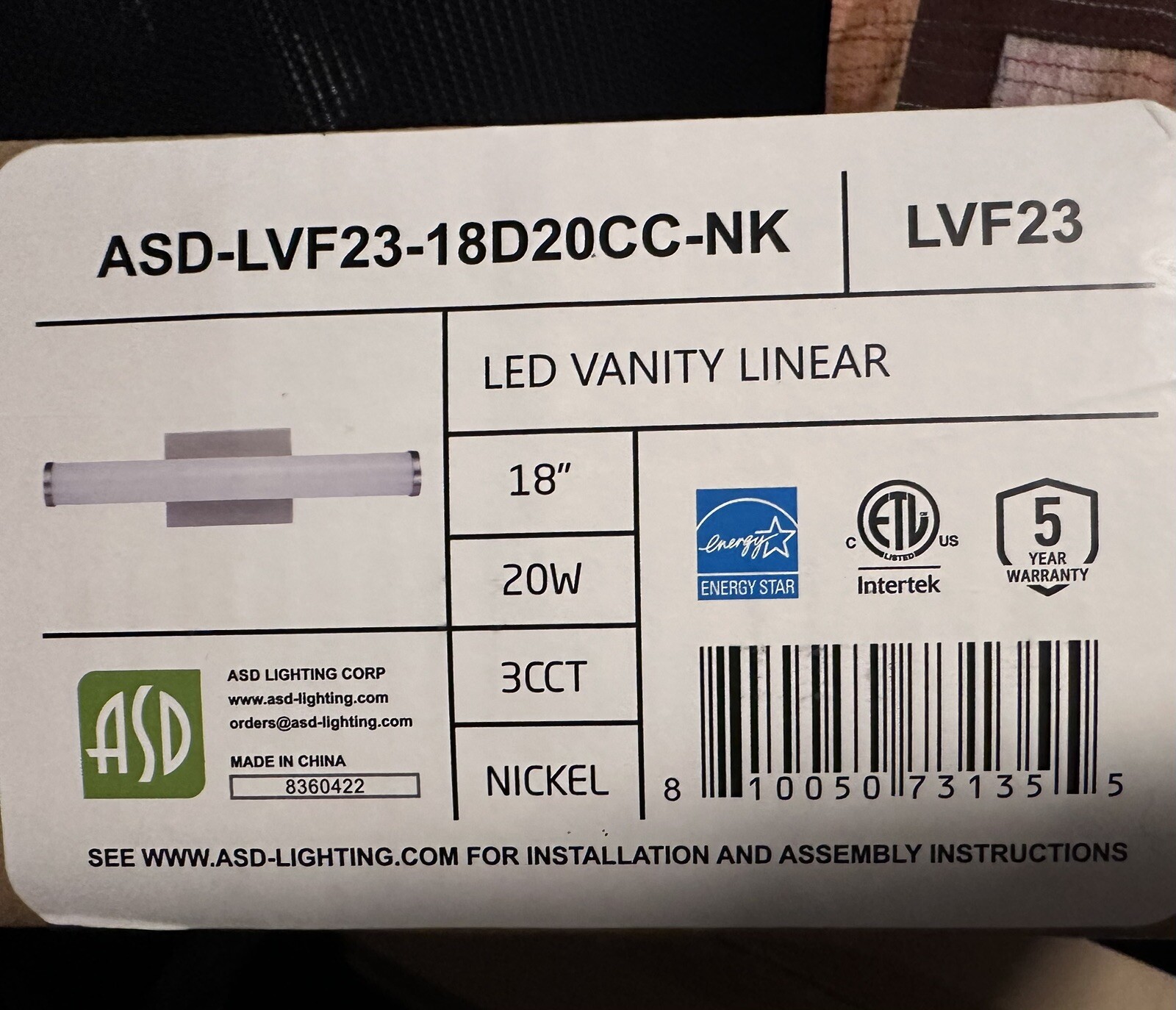 ASD LED 18 Inch Wall Mount Vanity Lighting Fixture | 20W 120V 1500LM 3000K/40…