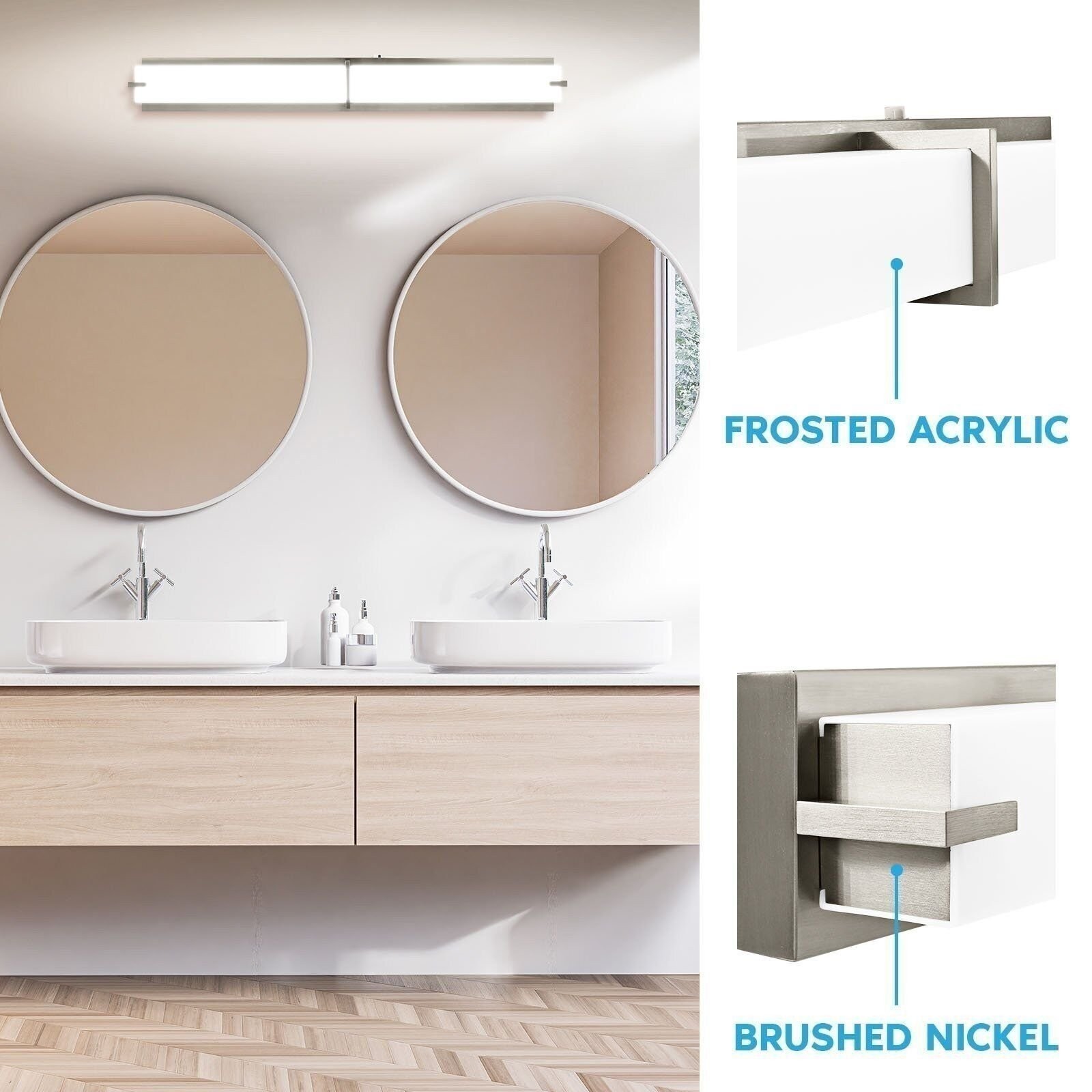Luxrite 36″ LED Vanity Light Brushed Nickel Fixtures 3CCT 30W 2100LM Dimmable