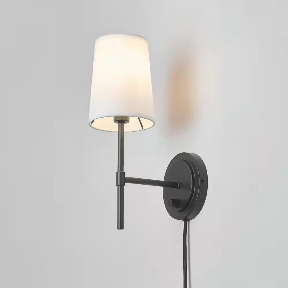 Hampton Bay Ridgeway 6 in. 1-Light Matte Black Plug-In/Hardwire Wall Sconce