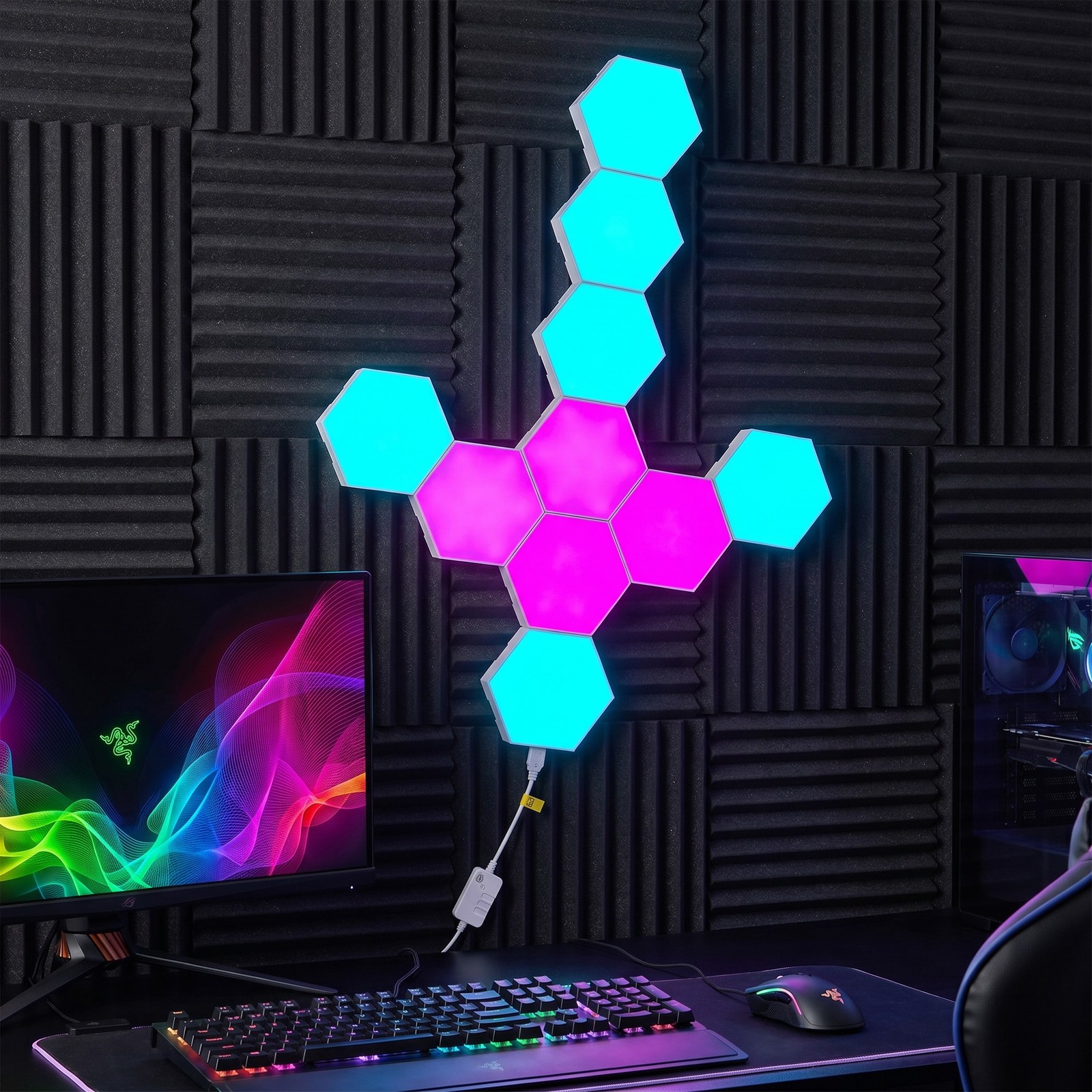 10 Pack Hexagon RGB LED Light Panels Wall Decor Modular Music Sync App & Remote
