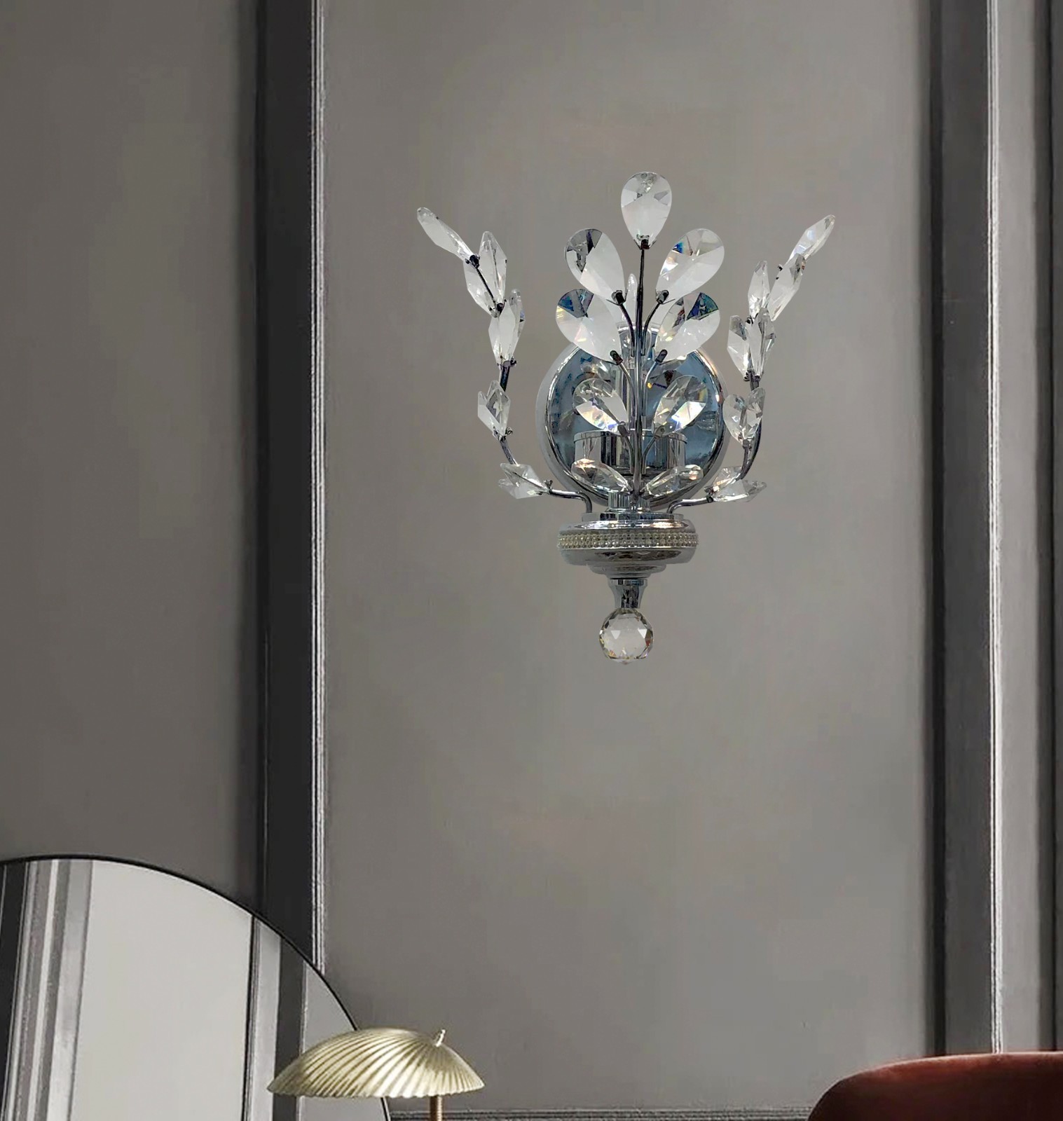 1-Light Elegant Crystal Wall Sconce Lighting Fixture，W:11″xH:13″xE:9″